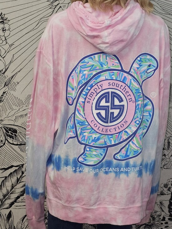 Simply Southern Tops - Simply Southern Pink and Blue Tie-Dye Turtle Pullover Hoodie XL